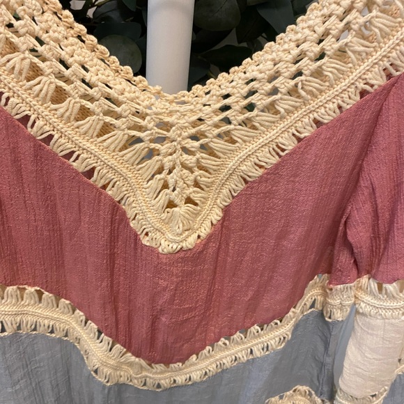 Boho Color Block Crocheted Top XS S - Picture 4 of 7